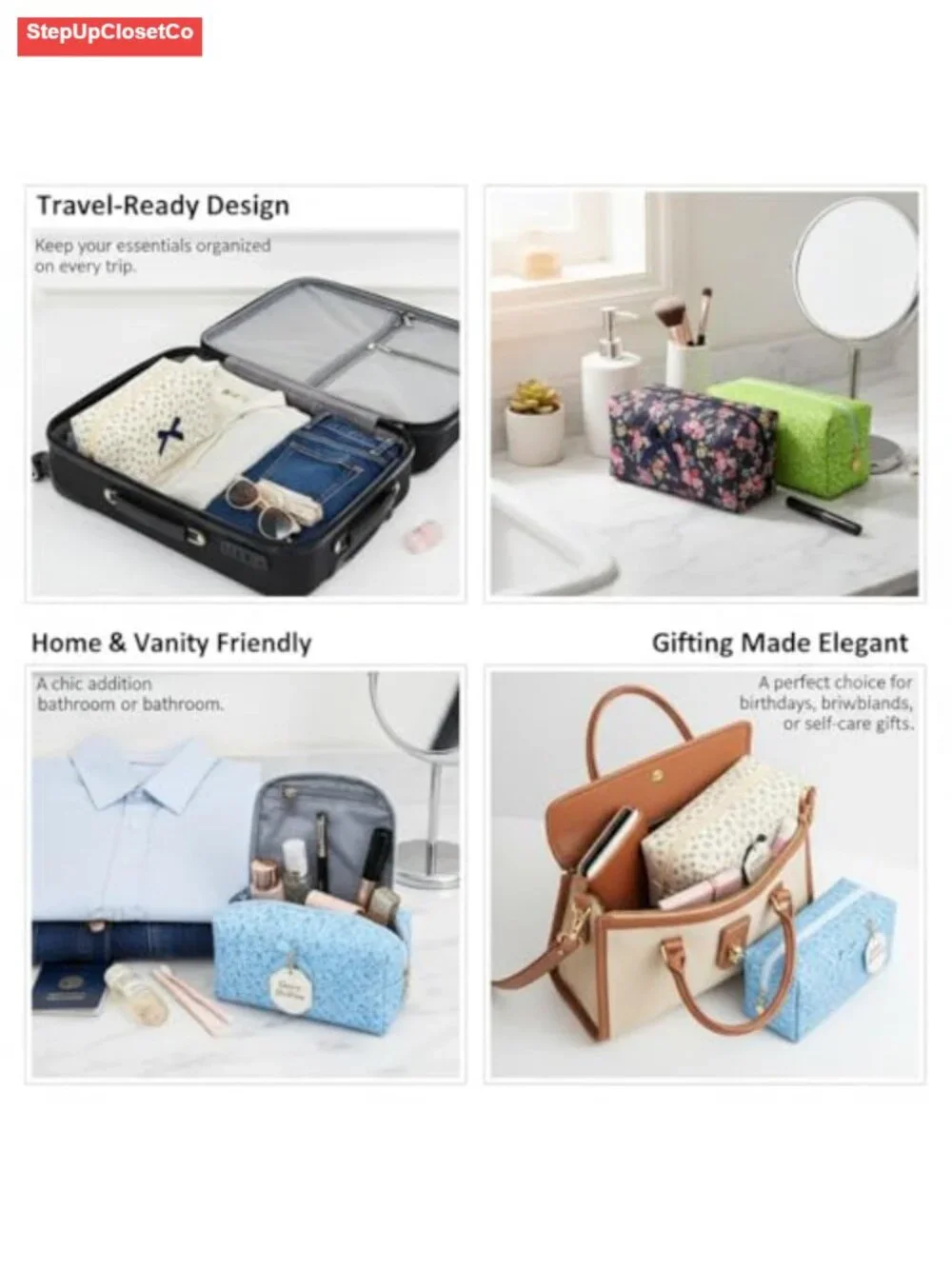Quilted Cotton Makeup Bag Large Capacity Travel Cosmetic Pouch Toiletry